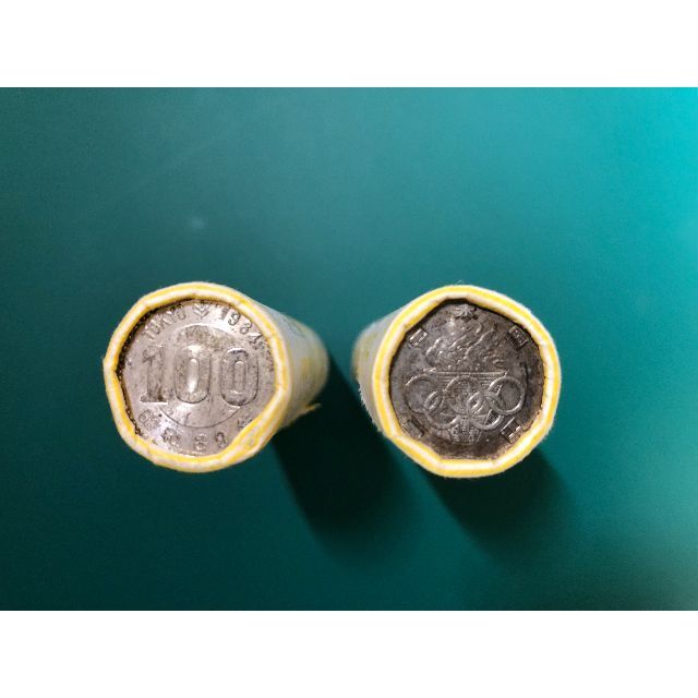 昭和39年　東京オリンピック100円銀貨　ロール（50枚入）２本、計１００枚