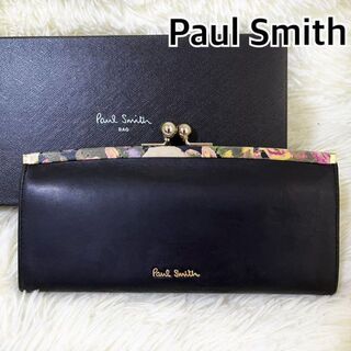 ポールスミス(Paul Smith)の箱付き極美品✨ポールスミス 長財布 がま口 黒 レザー ペイジー パンジー 花柄(財布)