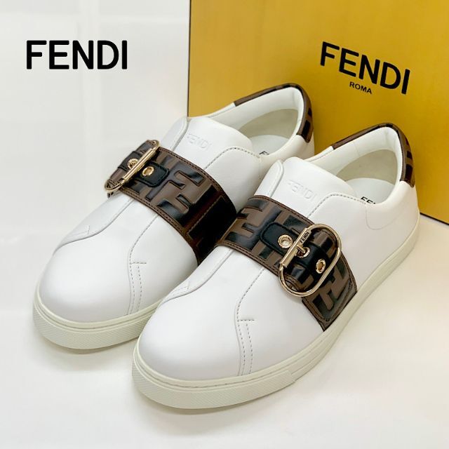 楽天 FENDI 4205 ホワイト スニーカー ロゴ レザー ズッカ フェンディ 未使用 スニーカー