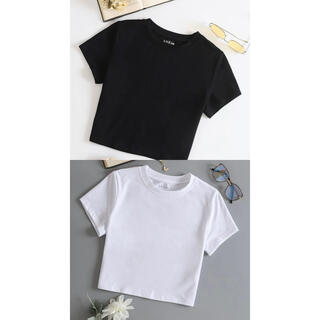 SHEINソリッドラウンドネックTシャツ2点セット(Tシャツ(半袖/袖なし))