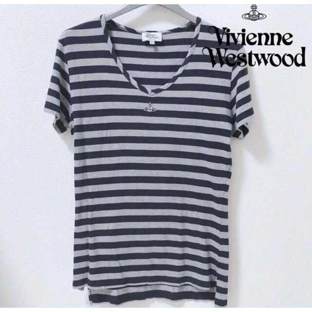 Vivienne Westwood(ヴィヴィアンウエストウッド)のボーダーTシャツ オーブ刺繍 Ｖネック viviennewestwood MAN メンズのトップス(Tシャツ/カットソー(七分/長袖))の商品写真