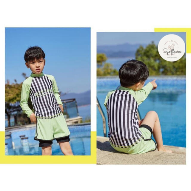 ☆ 新品　ラッシュガード　3点セット✨　ストライプ　男の子 キッズ/ベビー/マタニティのキッズ服男の子用(90cm~)(水着)の商品写真