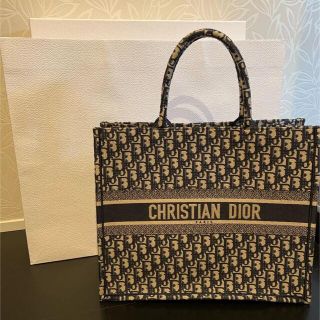 極 美品 保存袋付 Christian Dior ディオール ブックトート ロゴ レザー 本革 トートバッグ ハンドバッグ A4収納可能 ブラック 27821