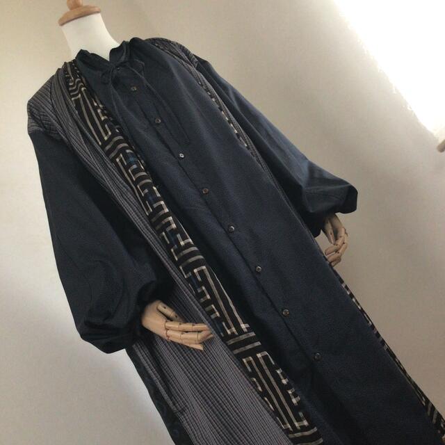 へ　大島紬　リメイク　ギャザー　ワンピース　羽織　ポケット付き  レディースの水着/浴衣(着物)の商品写真