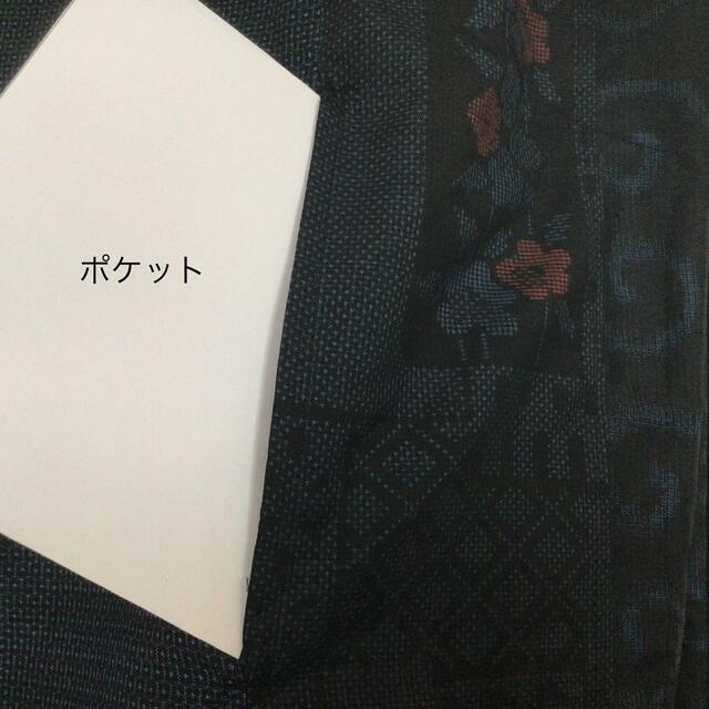 に　大島紬　リメイク　ギャザー　キャミワンピース　羽織　ポケット付き 8