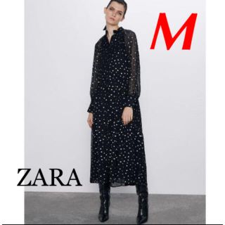 ザラ(ZARA)のZARA M ドット柄 シャツ ワンピース(ロングワンピース/マキシワンピース)