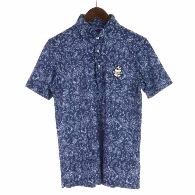 ビームスゴルフ 近年モデル ポロシャツ カットソー 半袖 ペイズリー柄 S 青 メンズのトップス(ポロシャツ)の商品写真