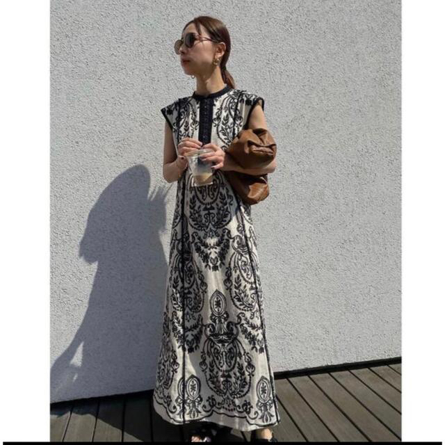 レディース値下げ【タグ有】DAMASK EMBROIDERY LINEN DRESS