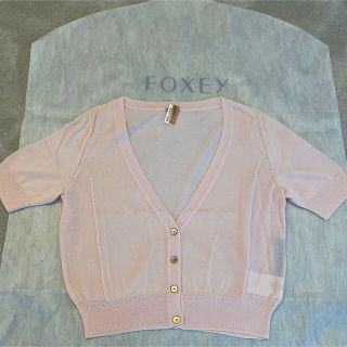 フォクシー(FOXEY)のフォクシー　カーディガン　半袖　ピンク　38(カーディガン)