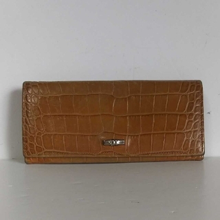 ロンシャン(LONGCHAMP)のロンシャン 　本革 　クロコダイル　キャメル色　型押しレザー２つ折り 長財布(財布)