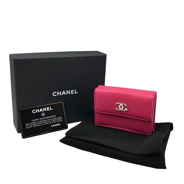 ☆CHANEL シャネル 三つ折り財布 カメリア ピンク レザー