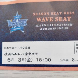 ヨコハマディーエヌエーベイスターズ(横浜DeNAベイスターズ)の横浜スタジアムチケット 1枚(野球)