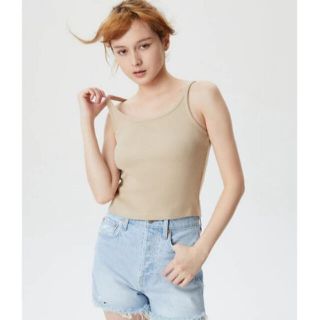 ギャップ(GAP)の【新品未使用】GAP リブ クロップド スパゲッティ タンクトップ　ベージュ(タンクトップ)