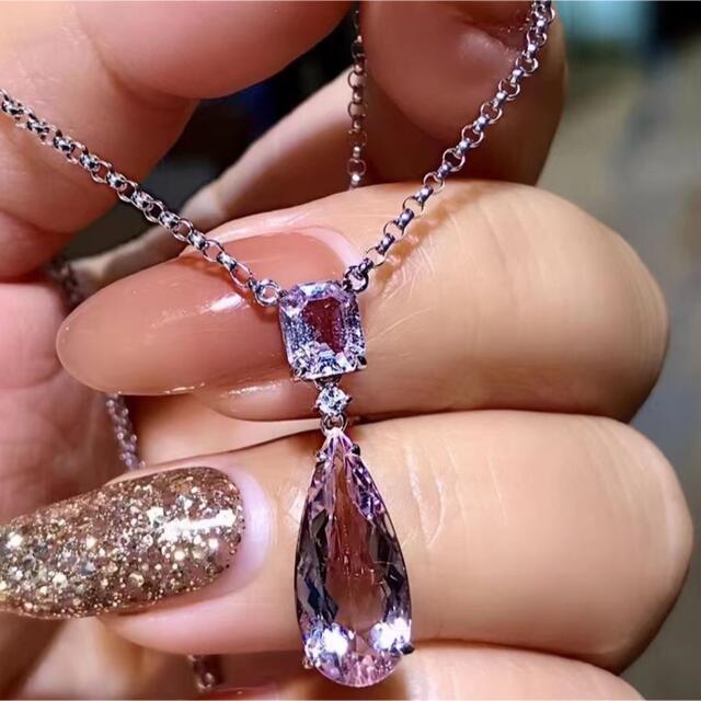 天然モルガナイト  ダイヤ  ネックレス3.8ct k18 ¥ピアス