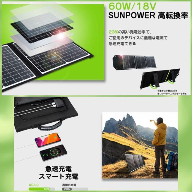 ❤超軽量コンパクトながら60Wもの高出力♪❤使い勝手抜群❣ソーラー