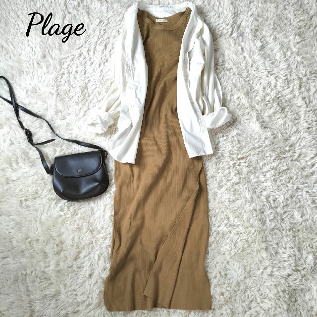 Plage(プラージュ)のPlage RIBスリットワンピース　ベージュ　ロング丈　ノースリーブ レディースのワンピース(ロングワンピース/マキシワンピース)の商品写真