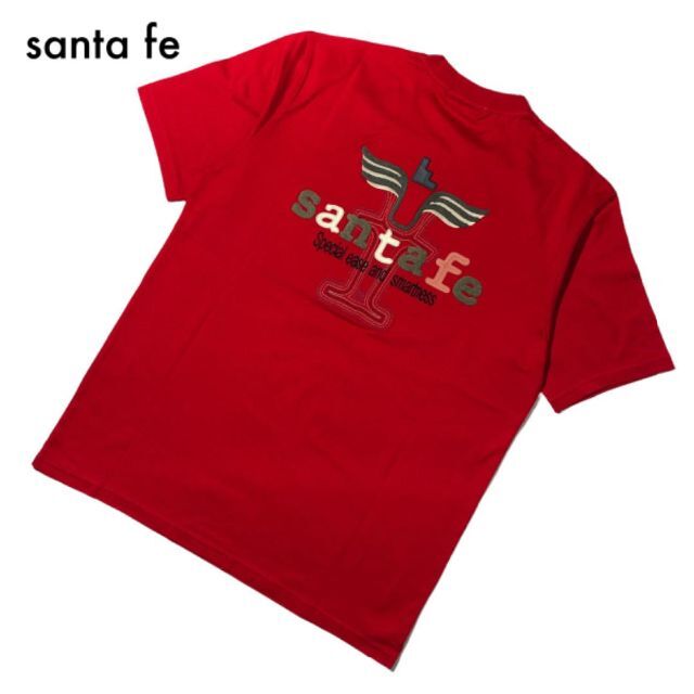 Santafe(サンタフェ)のサンタフェ 半袖Tシャツ ジップ バック刺繍アップリケ レッド 48 L 古着 メンズのトップス(Tシャツ/カットソー(半袖/袖なし))の商品写真