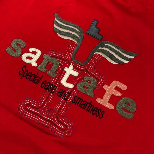 Santafe(サンタフェ)のサンタフェ 半袖Tシャツ ジップ バック刺繍アップリケ レッド 48 L 古着 メンズのトップス(Tシャツ/カットソー(半袖/袖なし))の商品写真