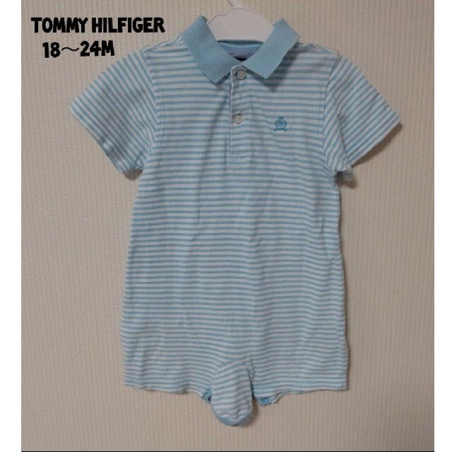 TOMMY HILFIGER(トミーヒルフィガー)のTOMMY HILFIGER 水色ボーダー ポロシャツロンパース 18～24m キッズ/ベビー/マタニティのベビー服(~85cm)(ロンパース)の商品写真