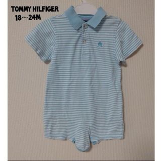 トミーヒルフィガー(TOMMY HILFIGER)のTOMMY HILFIGER 水色ボーダー ポロシャツロンパース 18～24m(ロンパース)