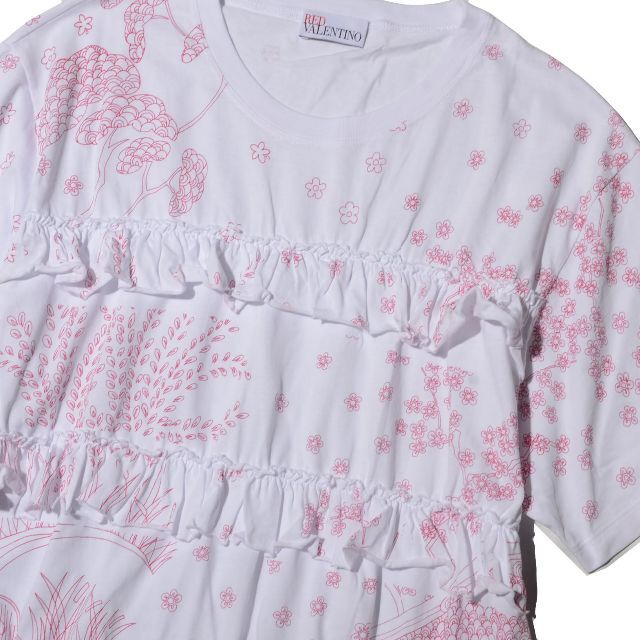 RED VALENTINO(レッドヴァレンティノ)のレッドヴァレンティノ　ラッフルフリル　花柄  半袖カットソー　Tシャツ L  レディースのトップス(Tシャツ(半袖/袖なし))の商品写真