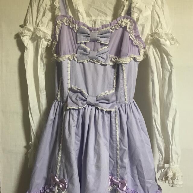 Angelic Pretty(アンジェリックプリティー)のアンプリ　ジャンスカとブラウス　カチューシャ レディースのワンピース(ひざ丈ワンピース)の商品写真