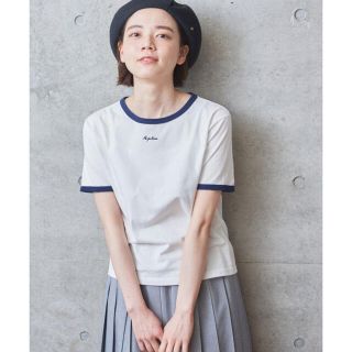 パーリッシィ(PAR ICI)のparici 'またね'刺繍 リンガーTシャツ 白(Tシャツ(半袖/袖なし))