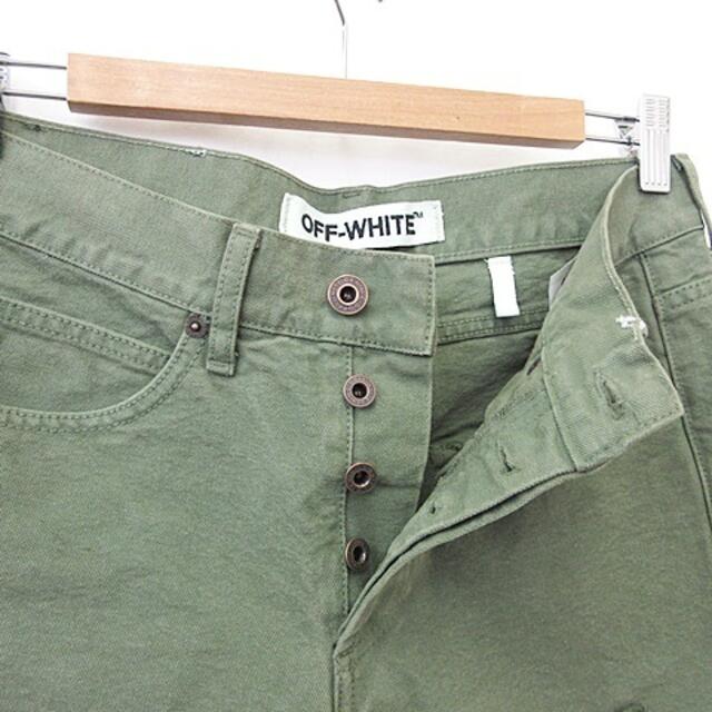 オフホワイト OFF WHITE パンツ ダメージ加工 ライン 緑 カーキ 28 7