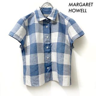 マーガレットハウエル(MARGARET HOWELL)のMARGARET HOWELL マーガレットハウエル★チェック柄 半袖シャツ 青(シャツ/ブラウス(半袖/袖なし))