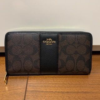 コーチ(COACH)のショプバ・箱付き　52859  コーチ　ブラウンシグネチャー×ブラック(長財布)