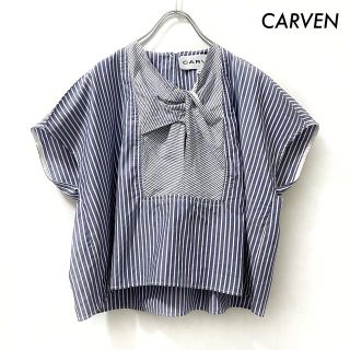 カルヴェン(CARVEN)のCARVEN カルヴェン★ストライプ柄 フレンチ袖ブラウス ねじれ切替(シャツ/ブラウス(半袖/袖なし))