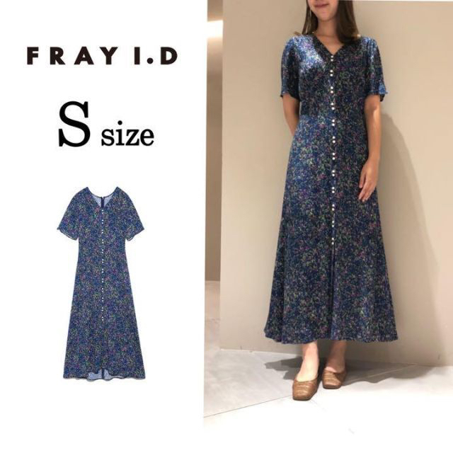 FRAY I.D フレイアイディー　フラワーナローワンピース　花柄　ネイビー　Sワンピース