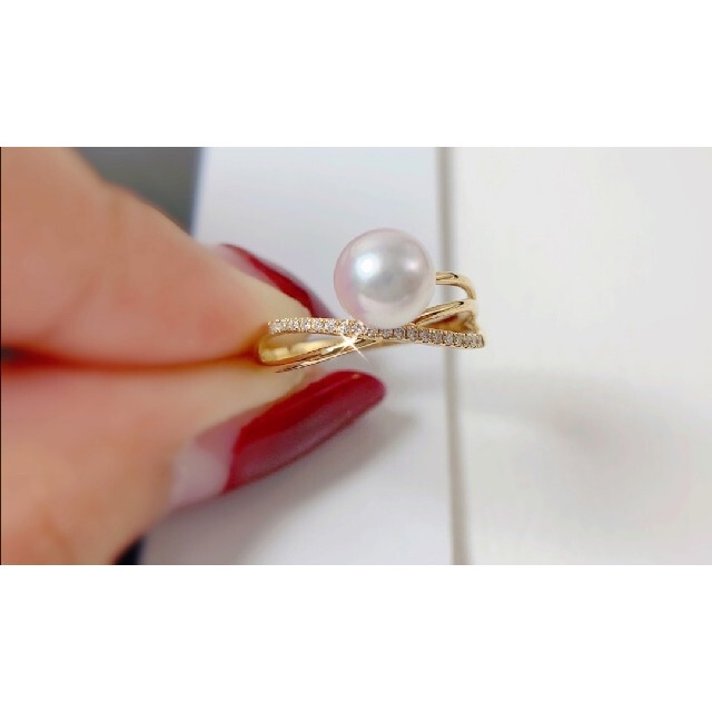 【高級】天然あこや真珠　ダイヤモンド付きリングk18