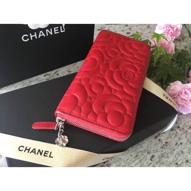 ★正規品★CHANEL★長財布★カメリアレザーラウンドファスナー★レッド★