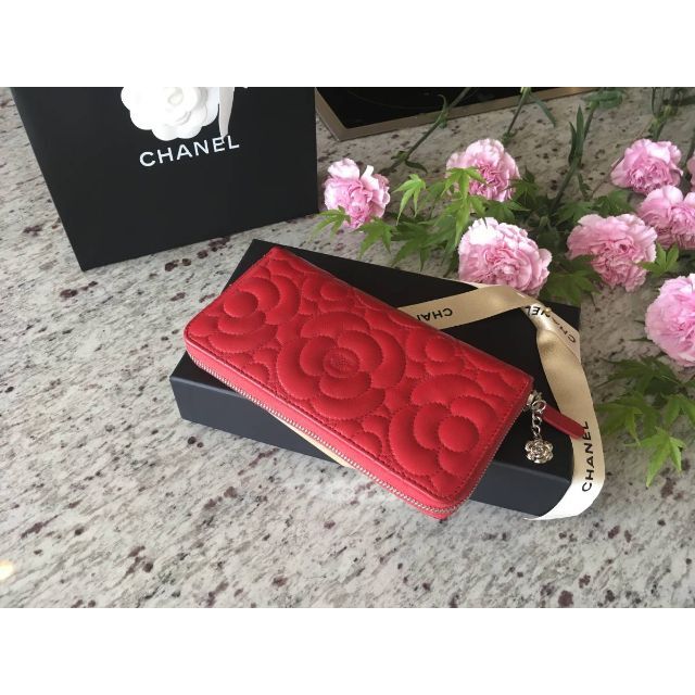 ★正規品★CHANEL★長財布★カメリアレザーラウンドファスナー★レッド★