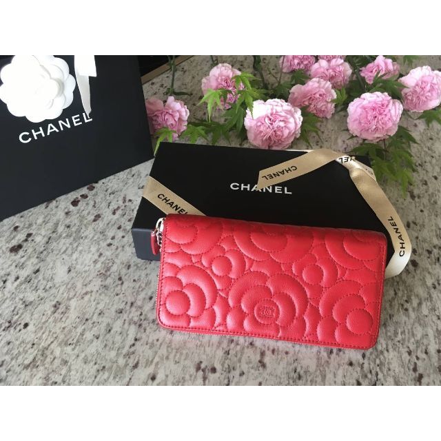 ★正規品★CHANEL★長財布★カメリアレザーラウンドファスナー★レッド★