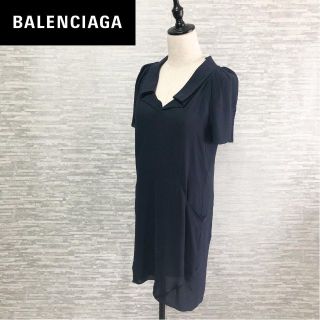 BALENCIAGA バレンシアガ シルク100％ ワンピース ネイビー 38