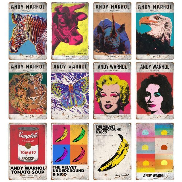 ポップアート12枚セット-Andy Warhol アンディ・ウォーホル　ブリキ看板 サビ風