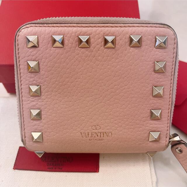 100 VALENTINO ヴァレンティノ ロックスタッズ 二つ折り財布 ピンク 美