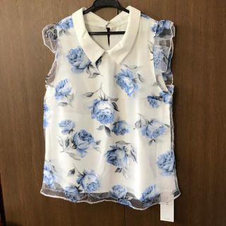 イング(INGNI)のINGNI♡衿付花柄オーガンジーTブラウス タグ付新品(シャツ/ブラウス(半袖/袖なし))