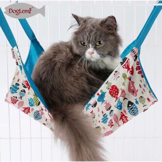 【新品】匿名送料無料　魚柄　猫 ハンモック ニャンモック ブルー　にゃんもっく(猫)