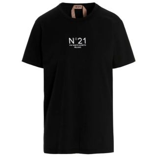 ヌメロヴェントゥーノ(N°21)のヌメロヴェントゥーノ　オーバーサイズ　ロゴTシャツ　レディース　ブラック　40(Tシャツ(半袖/袖なし))