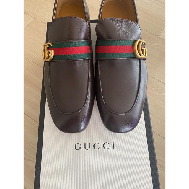 輝い Gucci - ダブルGウェブ付き レザー ローファー gucci グッチ 26.5
