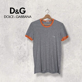 ドルチェアンドガッバーナ(DOLCE&GABBANA)のDolce&Gabbana リンガーTシャツ 刺繍ロゴ グレー/オレンジ(Tシャツ(半袖/袖なし))