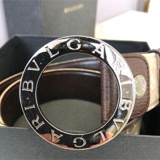 BVLGARI - BVLGARI ロゴマニア ラウンドバックルベルト ベージュx