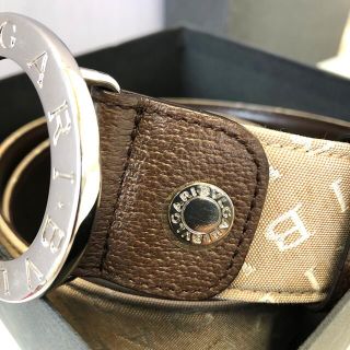 BVLGARI - BVLGARI ロゴマニア ラウンドバックルベルト ベージュx