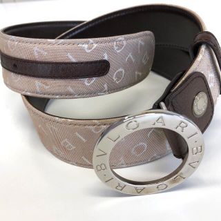BVLGARI - BVLGARI ロゴマニア ラウンドバックルベルト ベージュx