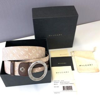 BVLGARI - BVLGARI ロゴマニア ラウンドバックルベルト ベージュx
