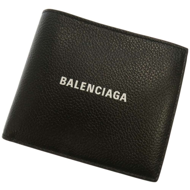 バレンシアガ 二つ折り財布 ロゴ BALENCIAGA 財布 コンパクトウォレット 黒ファッション小物