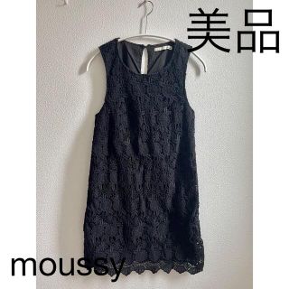 マウジー(moussy)の美品　moussy ノースリーブワンピース　ミニ　膝丈　レース　ブラック　黒　夏(ひざ丈ワンピース)